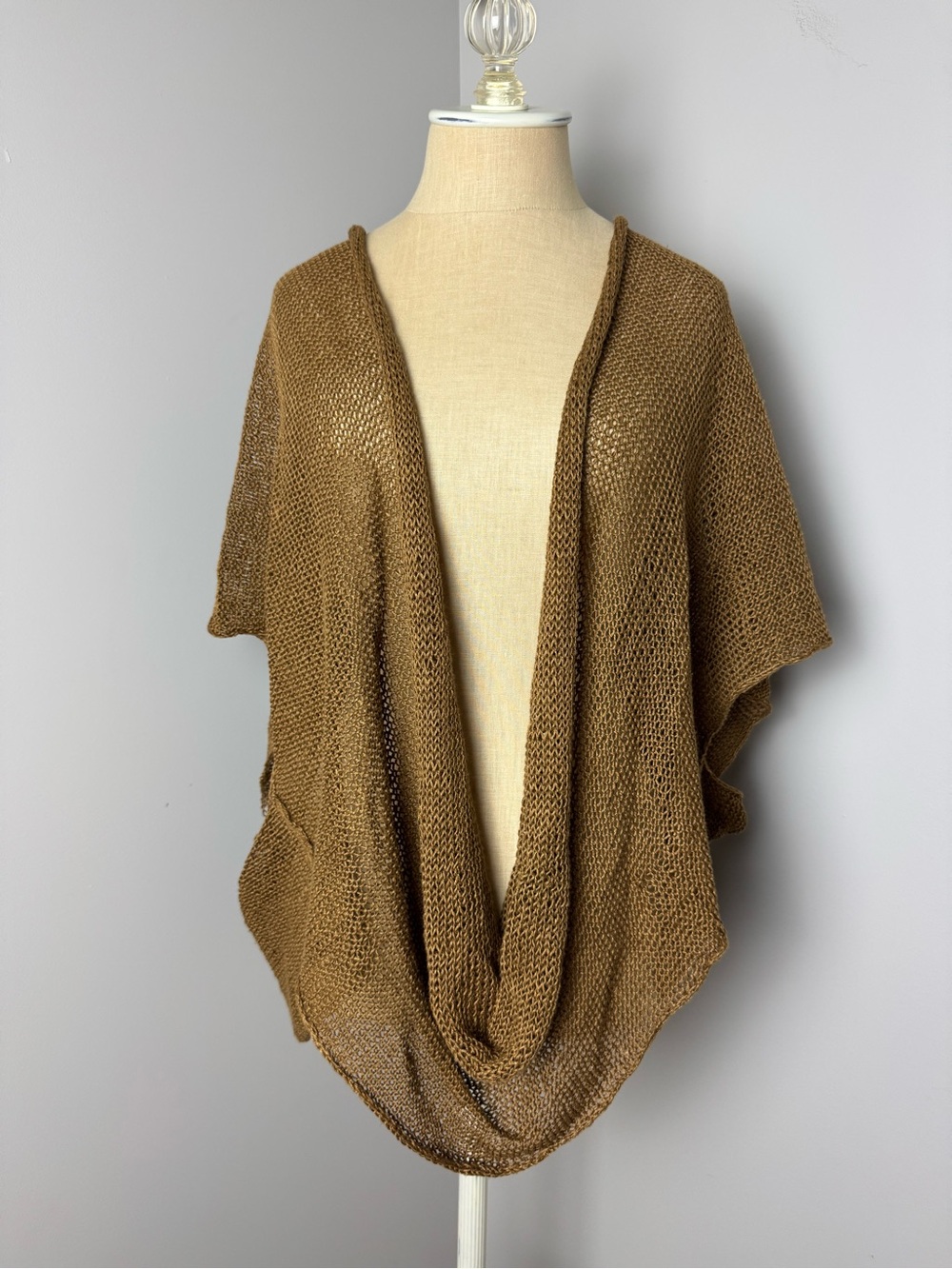 Open-Front Knit Poncho Shrug in Warm Brown